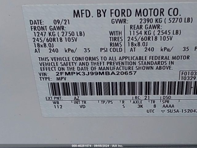2FMPK3J99MBA20657 Ford EDGE SEL