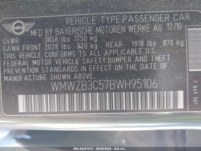 2011 MINI COOPER COUNTRYMAN WMWZB3C57BWH95106 Photo 8