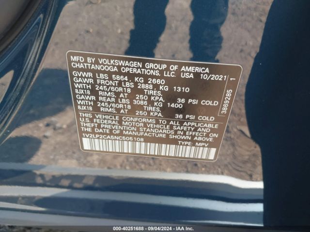 1V2LP2CA5NC505108 Volkswagen Atlas 2.0t Se