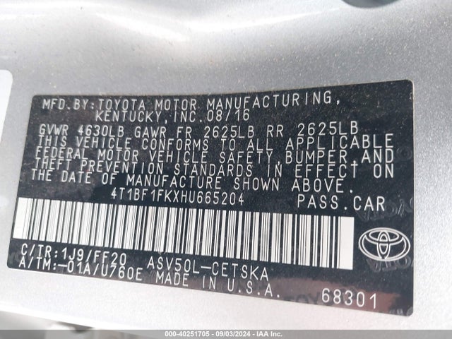 Toyota CAMRY SE 2017 4T1BF1FKXHU665204 Image 9