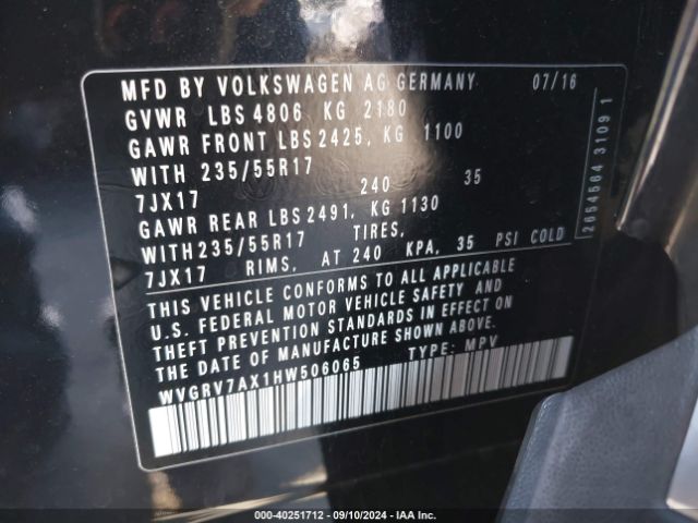 WVGRV7AX1HW506065 Volkswagen Tiguan 2.0t Wolfsburg Edition