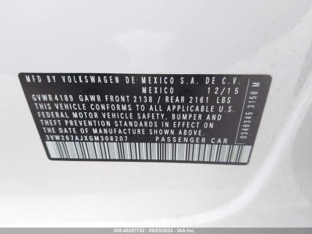 3VW267AJXGM308207 Volkswagen Jetta 1.4t S