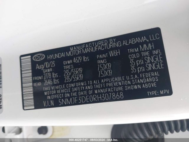 5NMJF3DE0RH307868 Hyundai TUCSON SEL