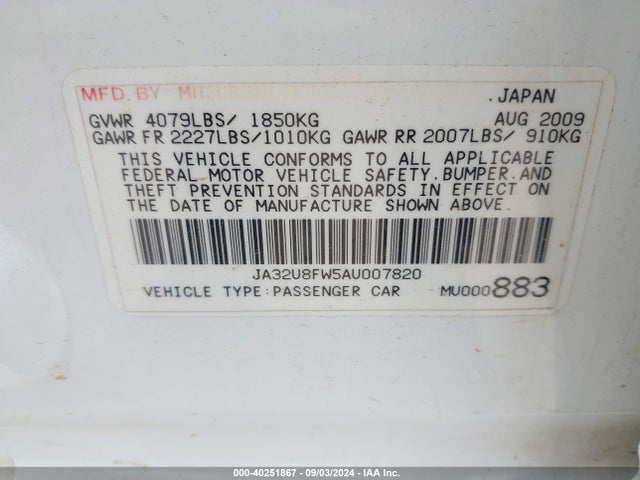 2010 MITSUBISHI LANCER JA32U8FW5AU007820 Photo 8