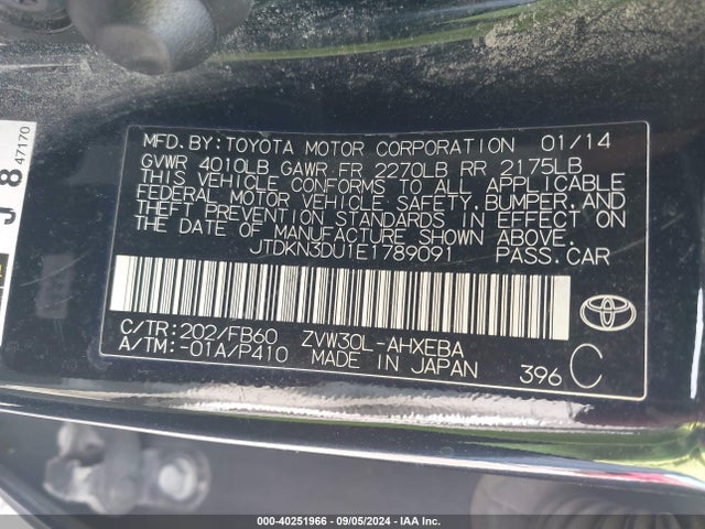 Toyota Prius Three 2014 JTDKN3DU1E1789091 Image 9