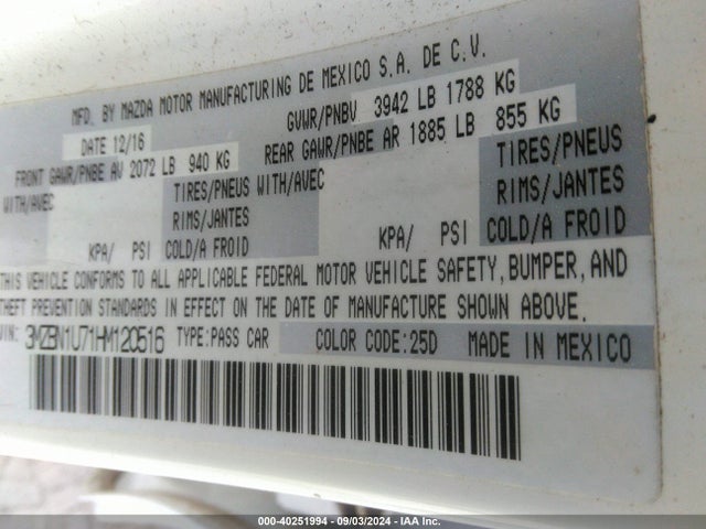 3MZBN1U71HM120516 Mazda pe