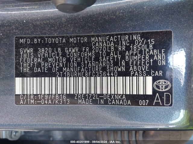 Toyota COROLLA LE 2015 2T1BURHE8FC356440 Image 9
