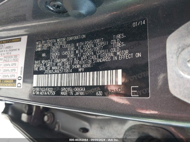 Toyota 4RUNNER SR5 2014 JTEBU5JR6E5170814 Image 9
