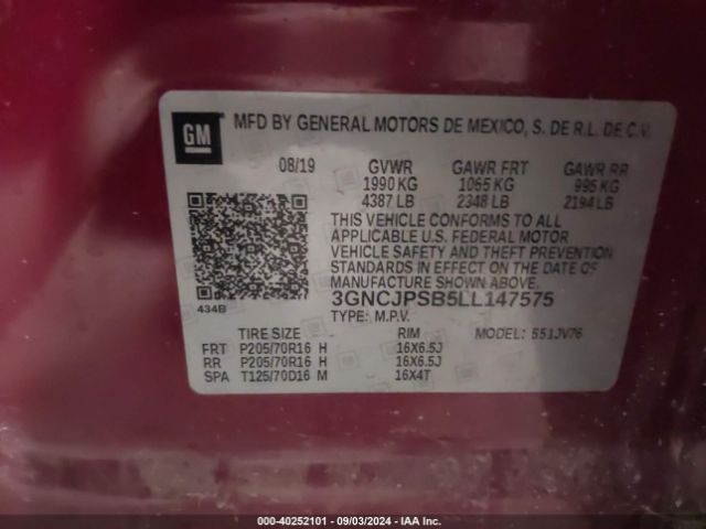 3GNCJPSB5LL147575 Chevrolet Trax Awd Lt