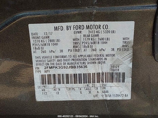 Ford EDGE SE 2018 2FMPK3G92JBB35636 Image 9