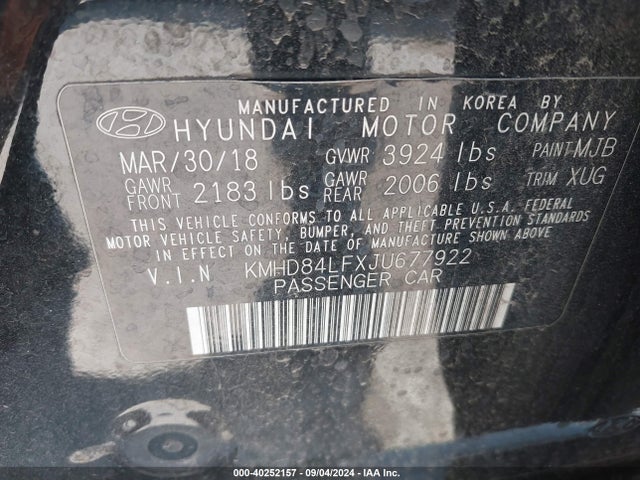 KMHD84LFXJU677922 Hyundai ELANTRA SEL