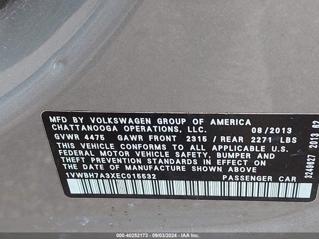 1VWBH7A3XEC015532 Volkswagen Passat 2.5l Se