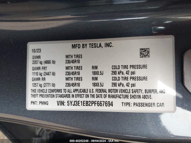 2023 TESLA MODEL 3 5YJ3E1EB2PF667694 Photo 8