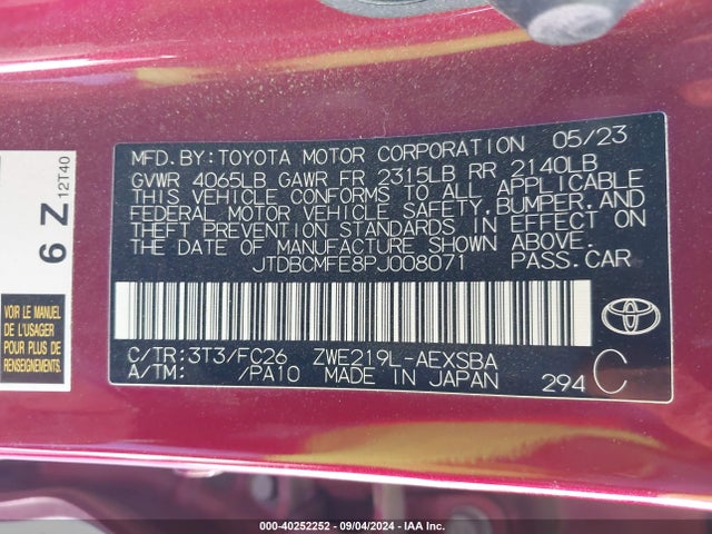 Toyota Corolla Hybrid Se 2023 JTDBCMFE8PJ008071 Image 9