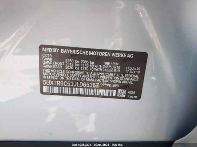 5UXTR9C53JLD65367 BMW X3 Xdrive30i