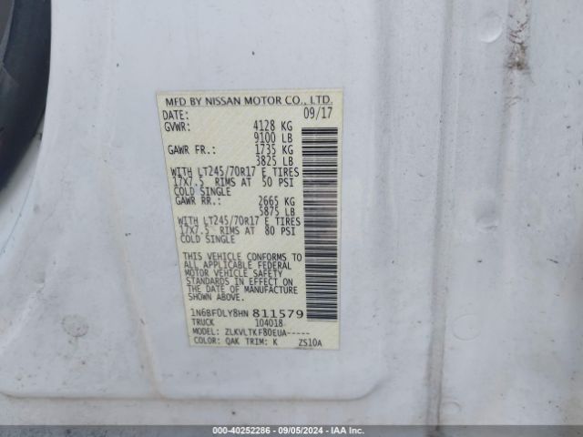 1N6BF0LY8HN811579 Nissan Nv Cargo Nv2500 Hd Sv V6