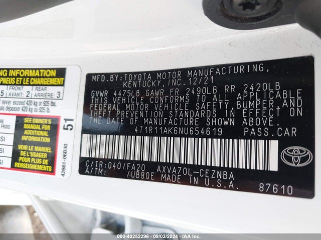 Toyota CAMRY LE 2022 4T1R11AK6NU654619 Image 9