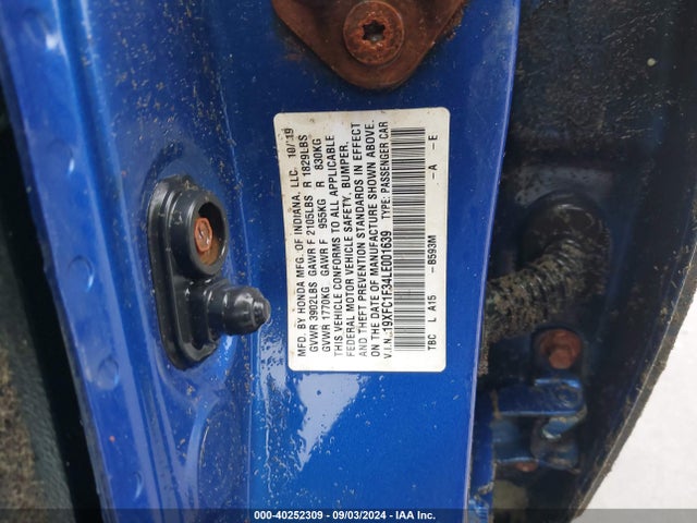 Honda CIVIC EX 2020 19XFC1F34LE001639 Image 9