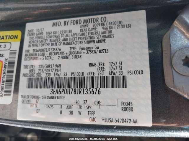 3FA6P0H78JR135676 Ford FUSION SE