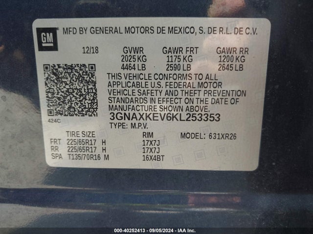 Chevrolet EQUINOX LT 2019 3GNAXKEV6KL253353 Image 9