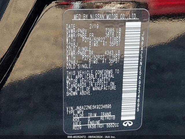 JN8AZ2NE5K9234695 Infiniti QX80 LUXE