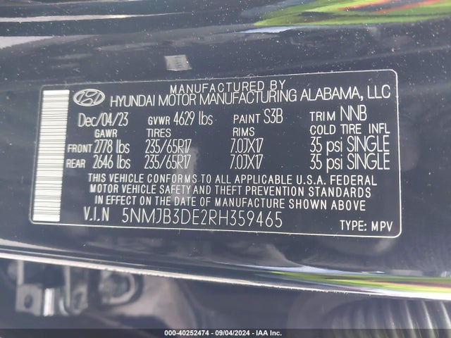 Hyundai TUCSON SEL 2024 5NMJB3DE2RH359465 Image 9