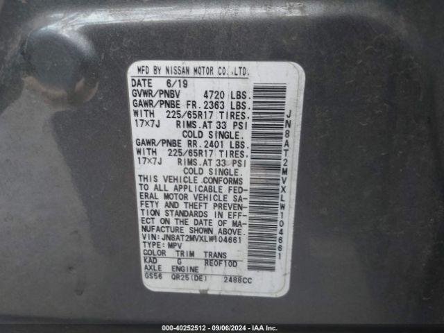 JN8AT2MVXLW104661 Nissan Rogue Sv Intelligent Awd
