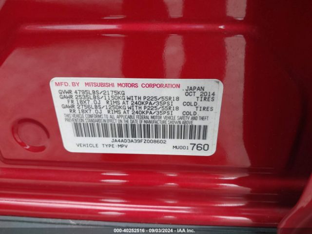 JA4AD3A39FZ008602 Mitsubishi Outlander Se