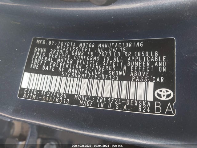 Toyota Corolla S Plus 2015 5YFBURHE7FP307133 Image 9