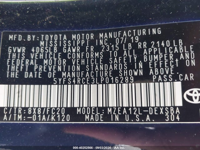 Toyota COROLLA SE 2020 5YFS4RCE3LP016289 Image 9