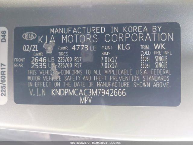 KNDPMCAC3M7942666 KIA Sportage Lx