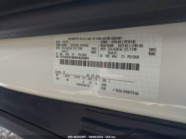 Ford Transit-350 Passenger Van Xl 2022 1FDAX2C86NKA20483 Image 9