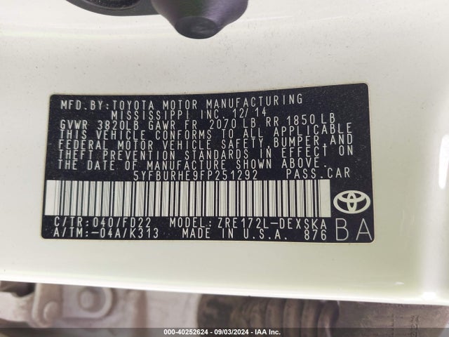 Toyota Corolla S Plus 2015 5YFBURHE9FP251292 Image 9