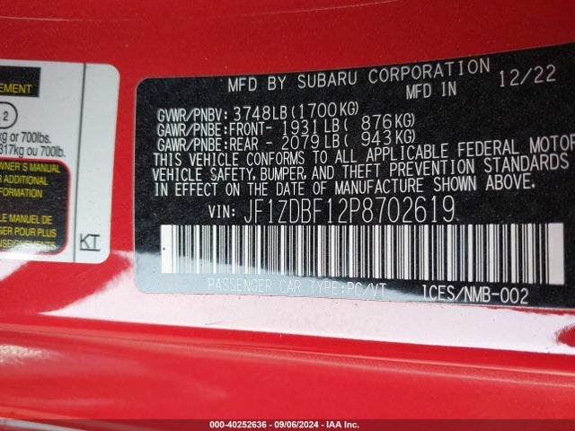 JF1ZDBF12P8702619 Subaru Brz Limited