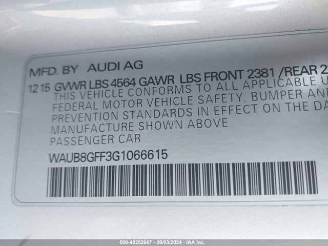 WAUB8GFF3G1066615 Audi A3 2.0t Premium