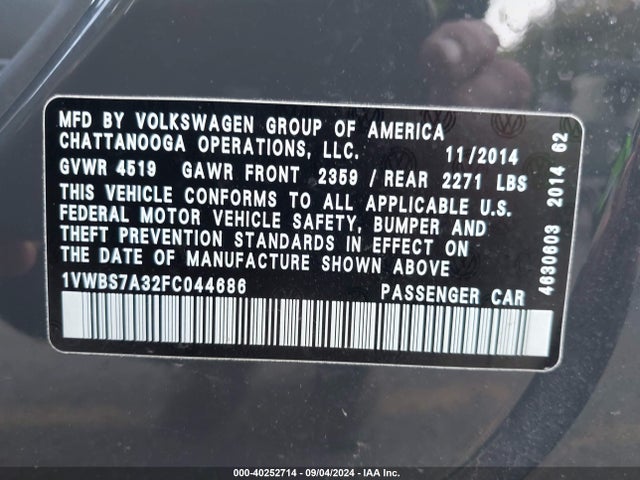 1VWBS7A32FC044686 Volkswagen Passat 1.8t Sport