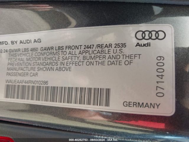 WAUEAAF44RN010286 Audi A4 Premium Plus 45 Tfsi S Line Quattro S Tronic
