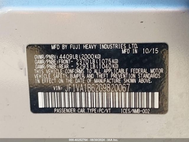 JF1VA1B62G9820067 Subaru WRX