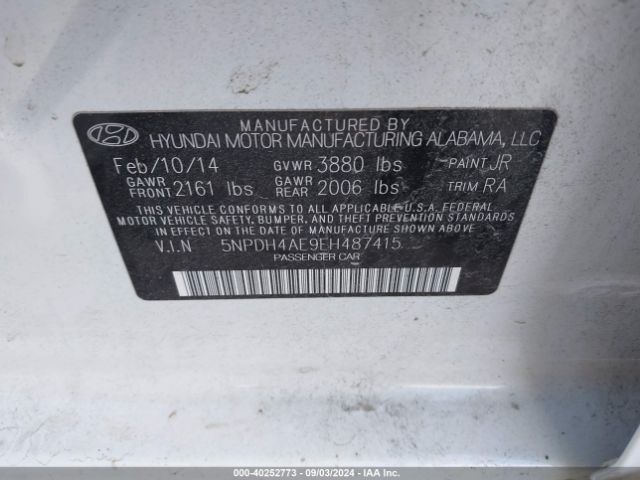 5NPDH4AE9EH487415 Hyundai ELANTRA SE