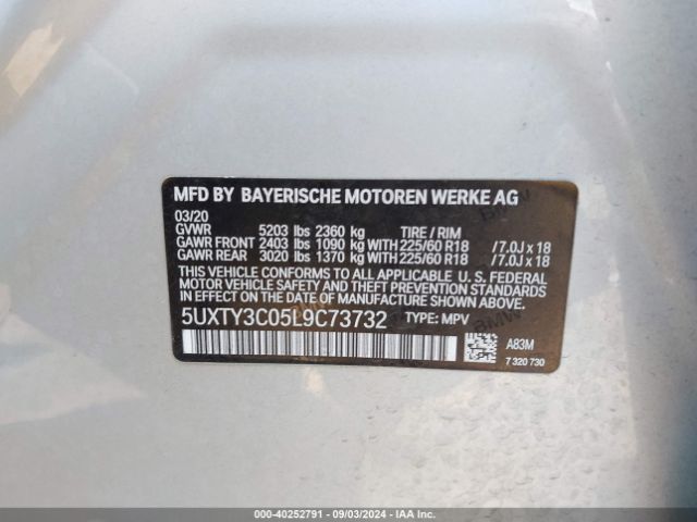 5UXTY3C05L9C73732 BMW X3 Sdrive30i
