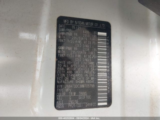 JN8AT3DC3MW105799 Nissan Rogue Platinum Fwd