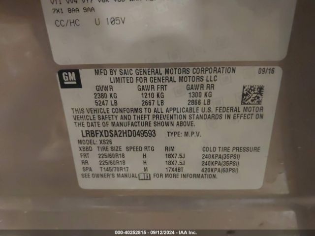 LRBFXDSA2HD049593 Buick Envision Essence