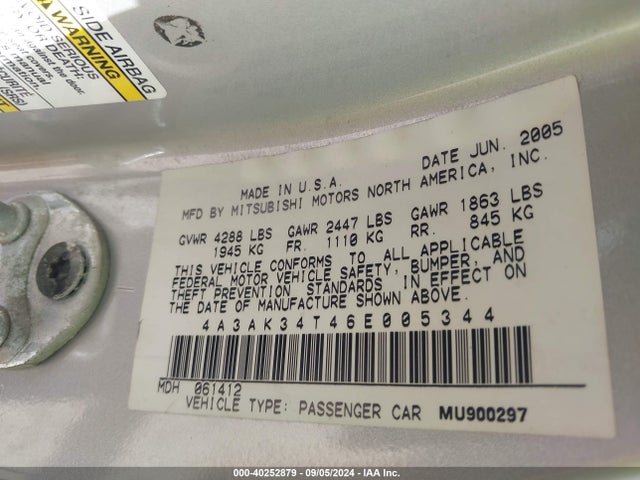 2006 MITSUBISHI ECLIPSE 4A3AK34T46E005344 Photo 8