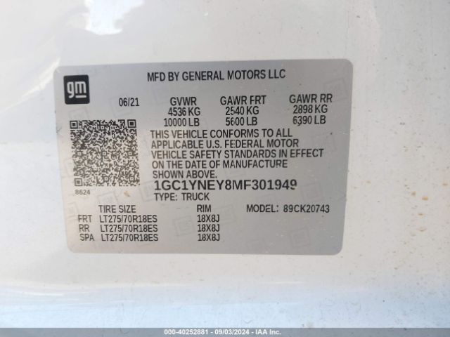 1GC1YNEY8MF301949 Chevrolet Silverado 2500hd 4wd  Standard Bed Lt
