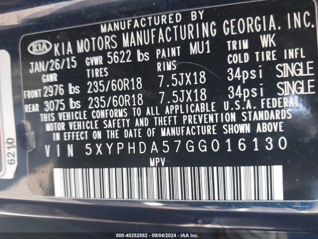 KIA Sorento 3.3l Ex 2016 5XYPHDA57GG016130 Image 9