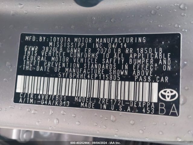 5YFBPRHE4EP115805 Toyota Corolla Le Eco Plus