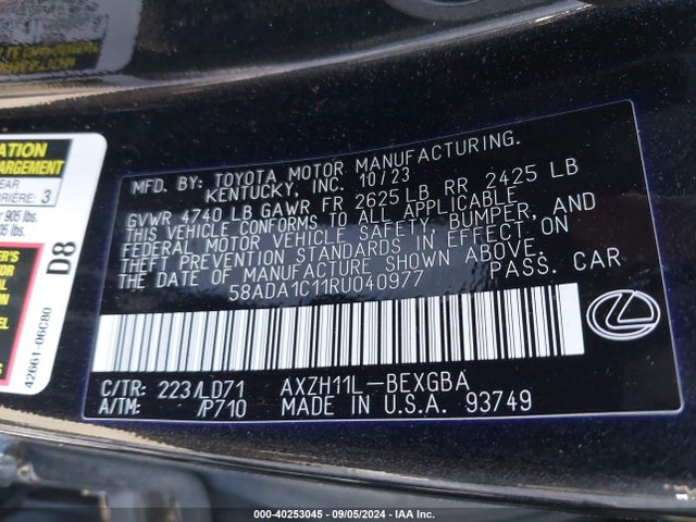 Lexus ES 300H 2024 58ADA1C11RU040977 Image 9
