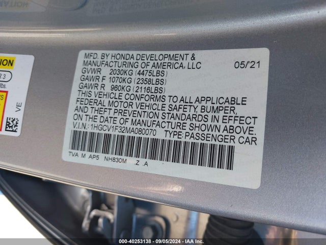 Honda l15be 2021 1HGCV1F32MA080070 Image 21