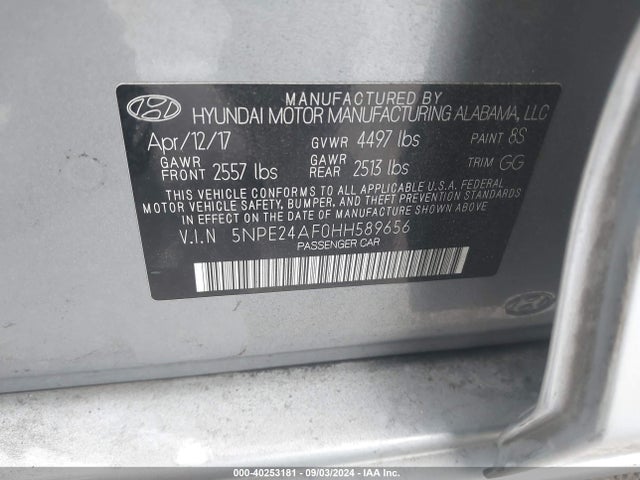 Hyundai Sonata 2017 5NPE24AF0HH589656 Image 9