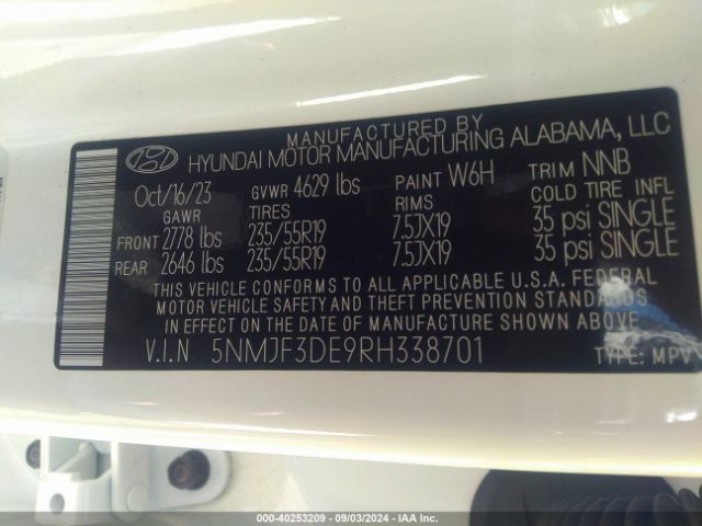 5NMJF3DE9RH338701 Hyundai TUCSON SEL